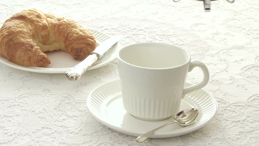 Fresh coffee with croissant, breakfast