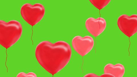 red balloons in the shape of a heart, green screen, green background