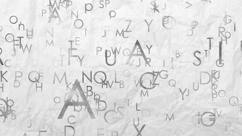 Letters of English alphabet flying from the paper background. Abstract loop seamless animated background, full hd video 1080p.