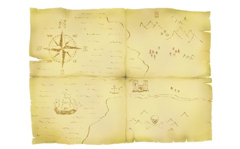 Faded old treasure map animation showing route to X marks the spot
