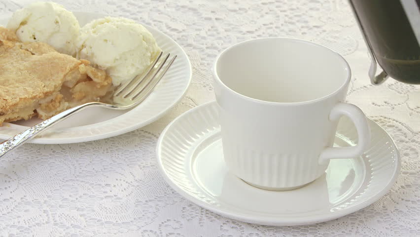 Coffee being served with Apple Pie and Ice Cream