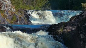 Kivach Waterfall in Karelia, Northern Russia, Super Slow Motion 120 Fps Full hd Video