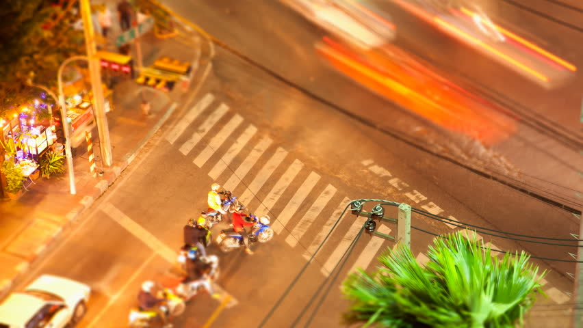 Time Lapse view of street crossing in Bangkok - Tilt-shift effect
