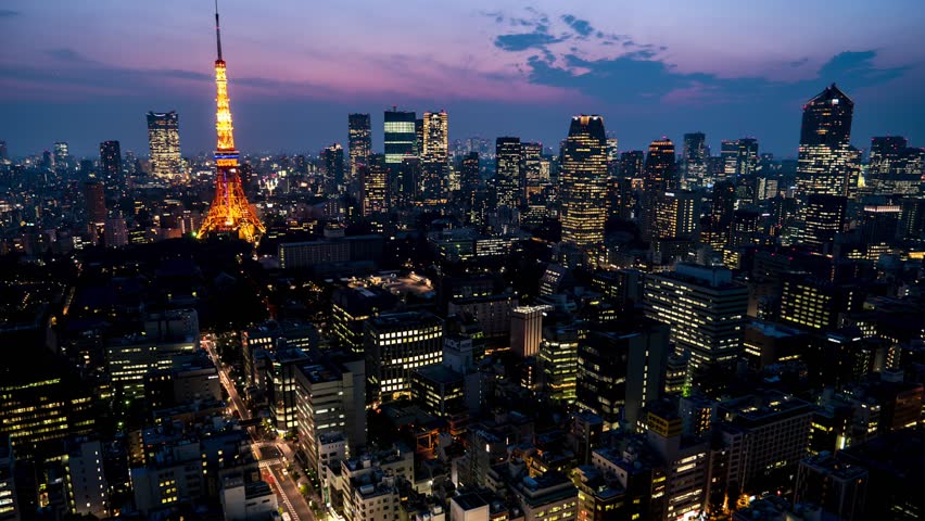 Night Tokyo city view with glowing Tokyo Tower. 4K resolution time lapse zoom in. June 2016 | Shutterstock HD Video #19668985