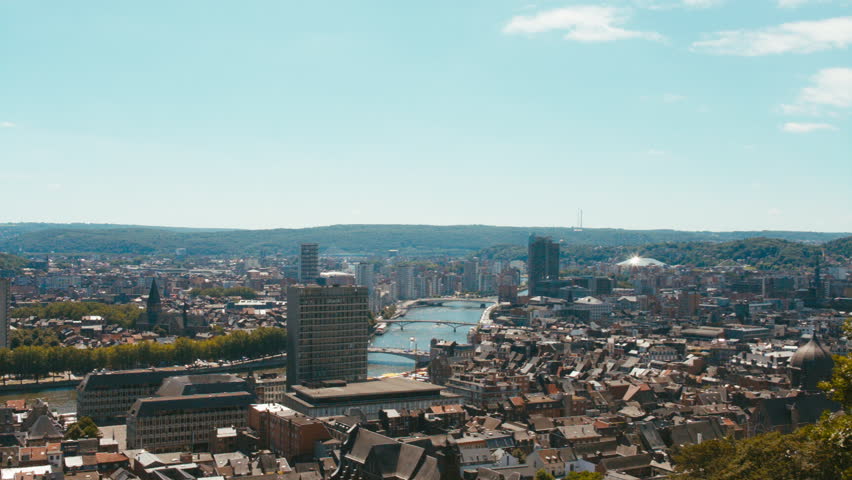 WIDE Establishing shot panorama of Liege, Belgium