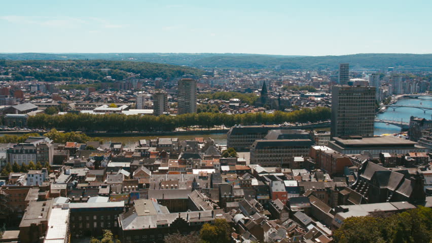 WIDE Establishing shot panorama of Liege, Belgium
