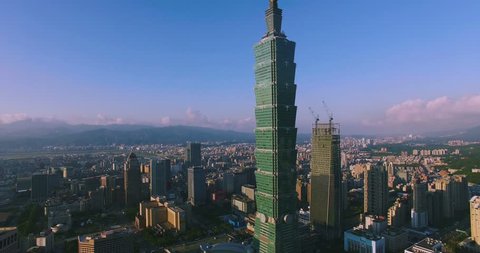 Aerial view of Financial district in City Taipei at Sunset, Taiwan  庫存影片