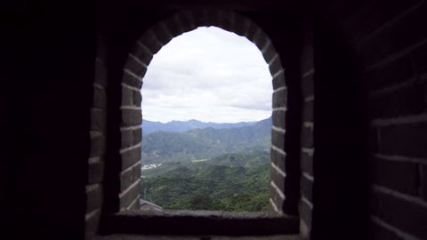 Great Wall of China through tower window