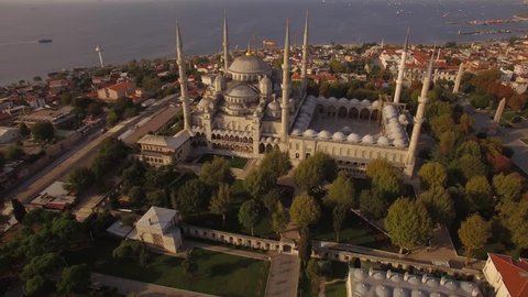 Aerial footage of Blue Mosque  in Istanbul city. Turkey in 4K