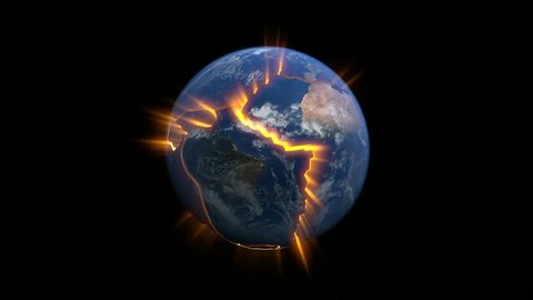Earth with tectonic plates cracks and magma 