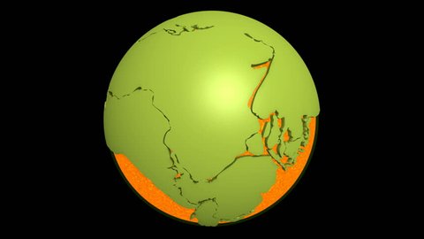 Globe with super continent Pangea and magma