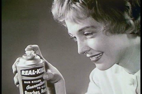A woman in a 1964 TV commercial for bug spray has trouble getting the product to work. (1960s)