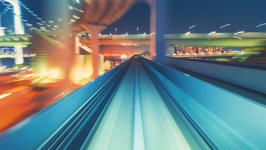 Point of view time-lapse through Tokyo tunnels via the automated monorail guideway transit system (AGT) called the Yurikamome at night. No unwanted window reflections.  | Shutterstock HD Video #19747048