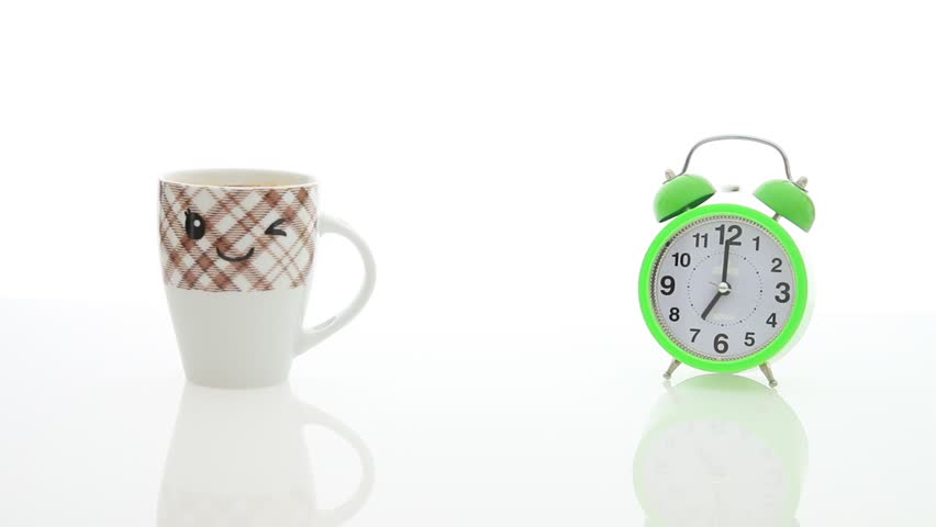 coffee cup and alarm clock