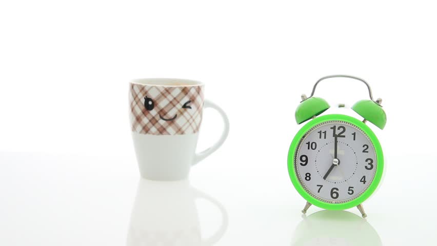 coffee cup and alarm clock