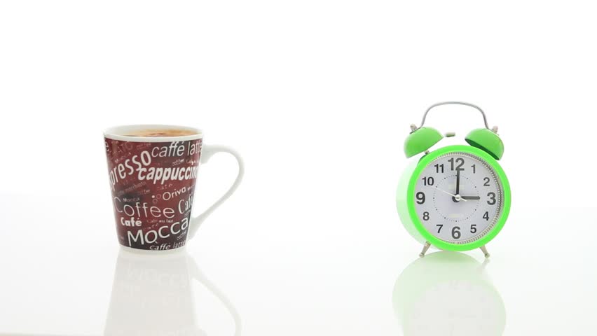 coffee cup and alarm clock