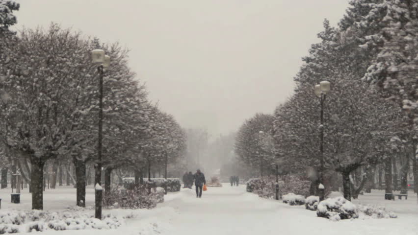 Russian city in the winter snowfall. Krasnodar city in Southern part of Russia