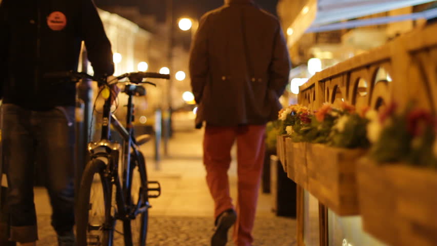 City sidewalk at night 