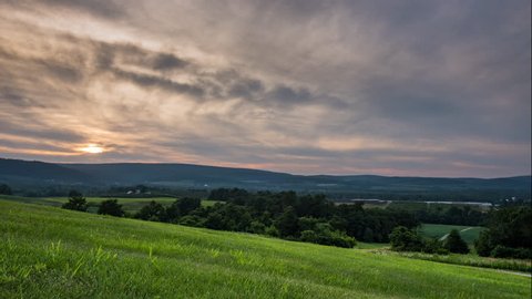 Time Lapse of Hills Near Gettysburg, Pennsylvania at Sunset.