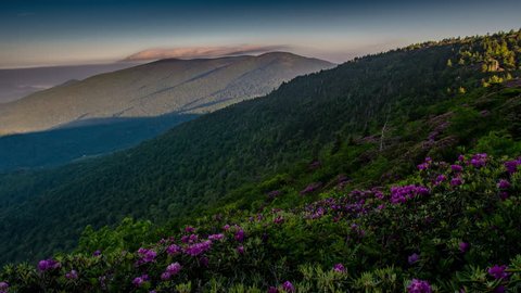 Time Lapse Cloud Over Roan Mountain as the Sun Rises on a Spring Day.