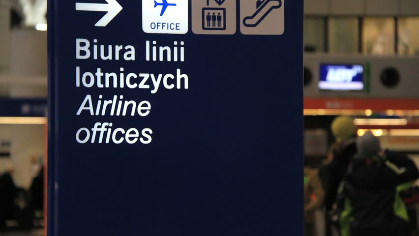 Airport sign at Warsaw Chopin airport