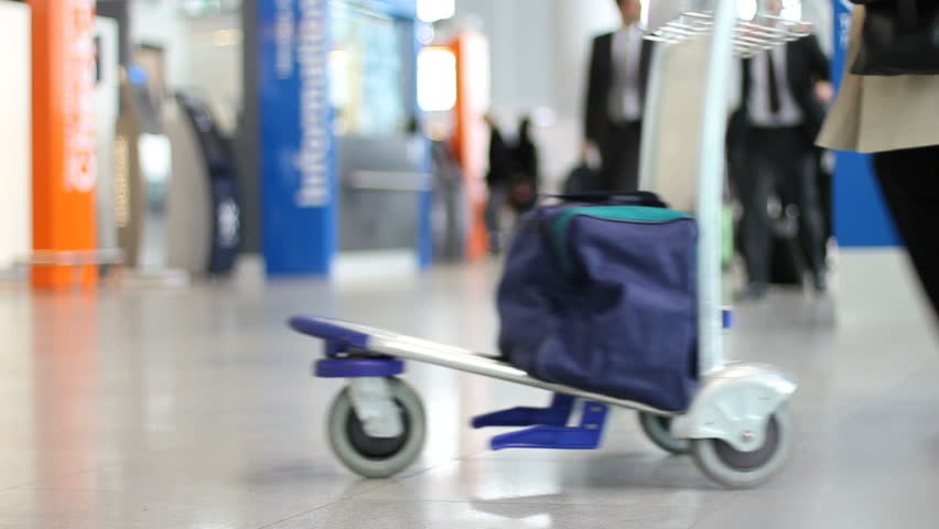 Airport passengers with luggage and trolleys 3