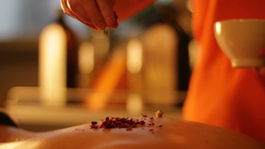 Rose petals used in herbal treatment at spa