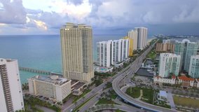Beachfront buildings at Sunny Isles Beach Florida USA 4k above