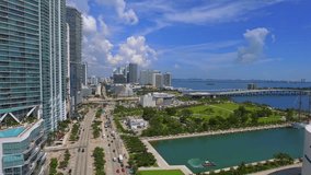 Aerial footage Downtown Miami and Museum Park 4k