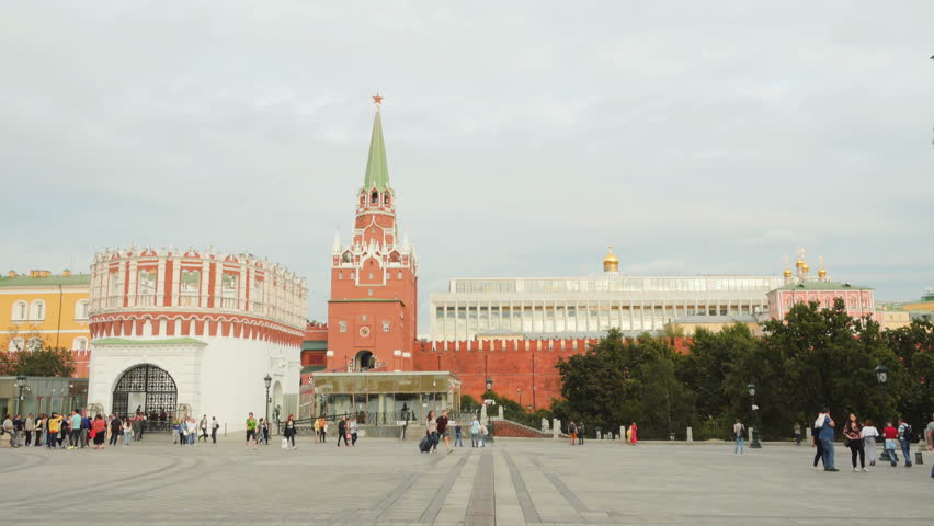 Moscow, Russia - circa August, 2016: The State Kremlin Palace and Troitskaya Tower in Moscow | Shutterstock HD Video #19801720