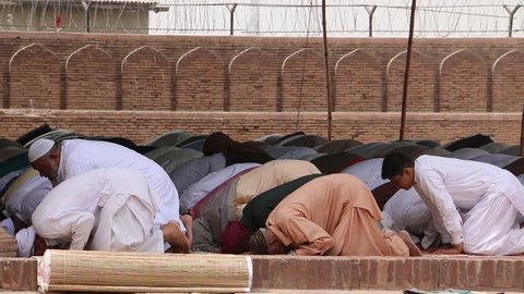 MULTAN, PAKISTAN - JUNE 17: Local community members offering Friday prayer in mosque built in Fort Qasim on June 17, 2016 in Multan, Pakistan