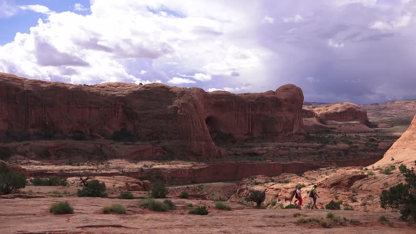 Moab, Utah is the red rock high desert area of Arches National Park. Scenic cliffs and monoliths in a colorful landscape. May 5 ,2016