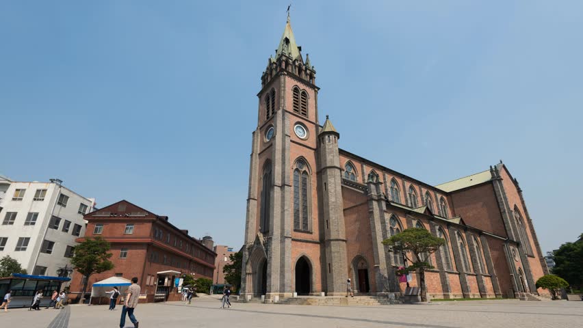 Timelapse of Myeongdong Cathedral In Seoul, South Korea.