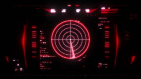Ultra high resolution footage of red futuristic interface of artificial intelligence scanner.Digital background.Blinking and switching indicators and statuses showing searching process.UHD,HD,1080p