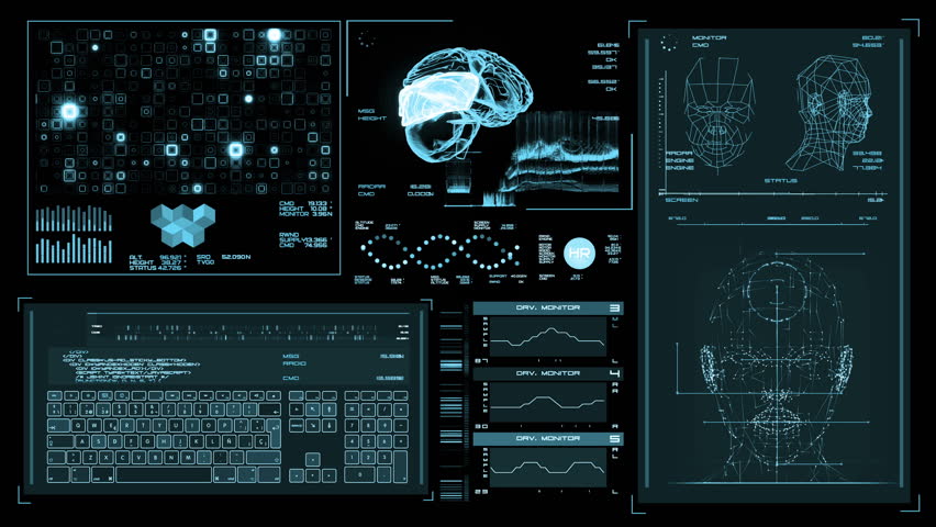 Ultra high resolution footage of blue futuristic interface. Digital background. Blinking and switching indicators and statuses showing brain scanning process or human health.UHD,HD,1080p. - Powered by Shutterstock - Get 15% off with code: PIKWIZARD15