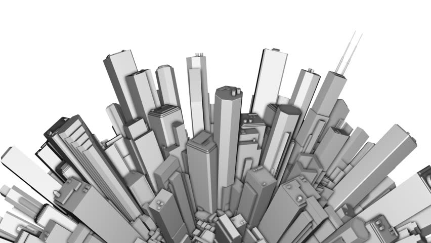 High resolution 3D animation of aerial sphere view looking down on city