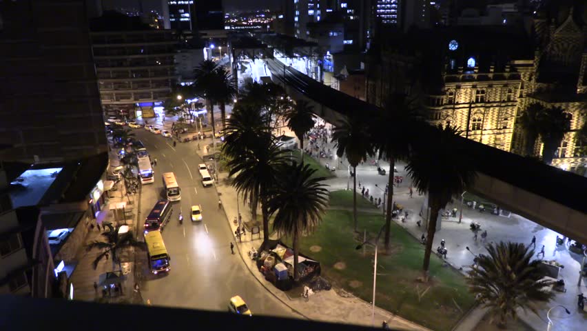 Timelapse over Parque Berrio in Medellin at night