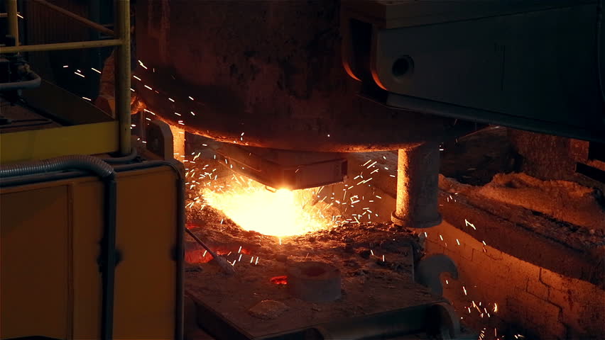 Steel Plant. Blast Furnance. Sparks and Flashes. Extra Closeup