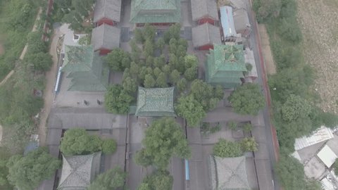 Aerial view of the famous Shaolin temple complex, an important Buddhist center and home to Shaolin kung fu in Henan province, China. 