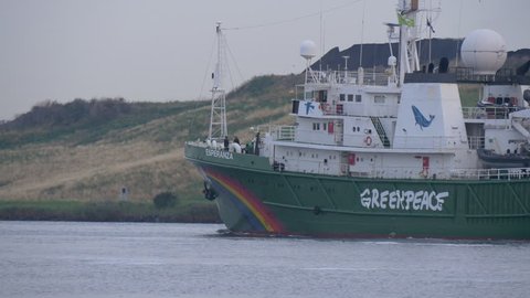 Port of Amsterdam, Noord-Holland/Netherlands -September 22-09-16- Greenpeace ship Esperanza is sailing on the Noordzeekanaal and heading to sea. Esperanza is the largest vessel in the Greenpeace fleet