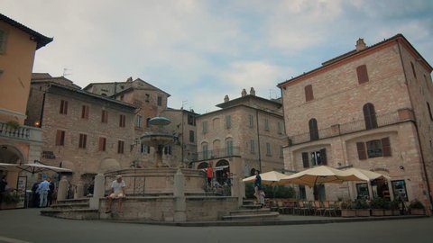 Italy, Sunday, June 26, 2016, Historical square in Assisi, the Umbrian city which was the birthplace of St. Francis