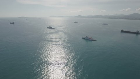 Aerial view of a flotilla of Chinese coast guard vessels, anchored in Sanya on Hainan island. China claims vast areas of the South China Sea, often conflicting with other countries in the region.
