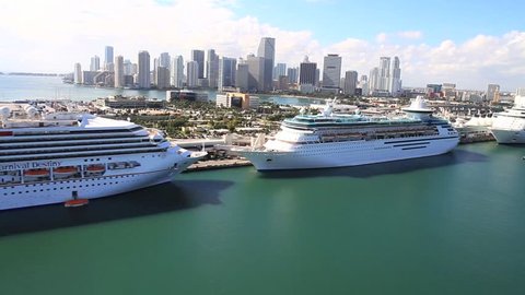 Aerial view of cruise ships in the Port of Miami