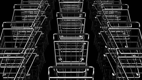 Many Shopping Carts On Black Background.
Loop able 3DCG render Animation.