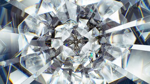 sparkling diamond macro rotating seamless loop. kaleidoscope