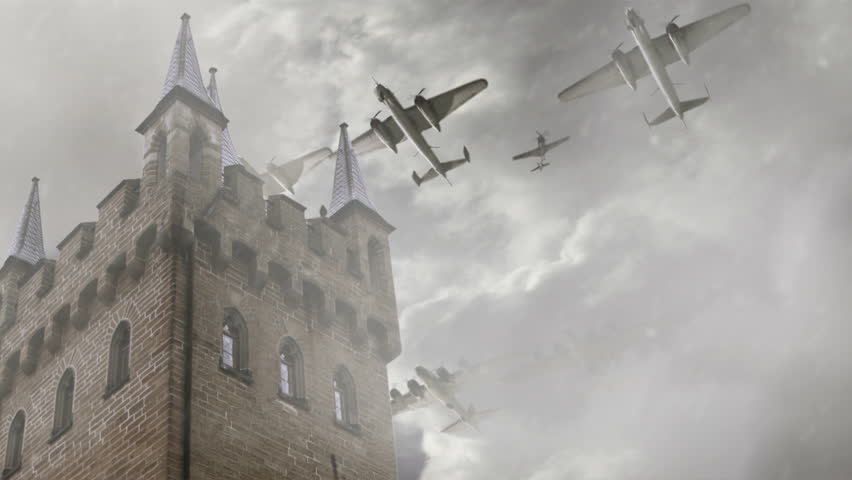 war planes over castle
