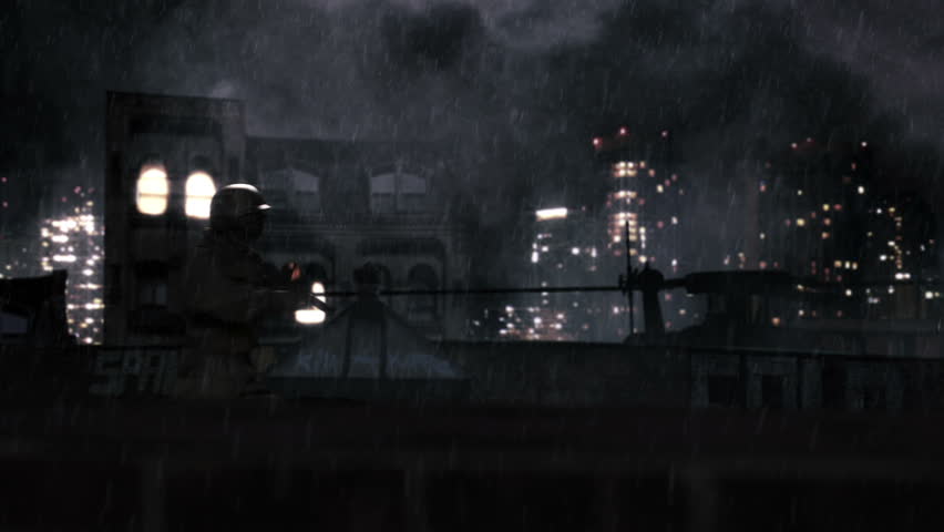 soldier on rooftoop with blackhawk helicopter