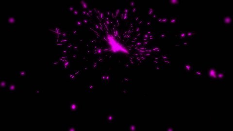 High quality motion animation, consisting on bright, vibrant, neon colored explosions of particles, generated on a black background.
