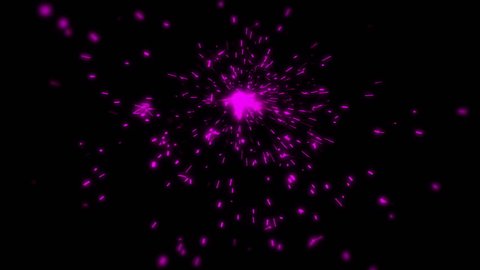 High quality motion animation, consisting on bright, vibrant, neon colored explosions of particles, generated on a black background.
