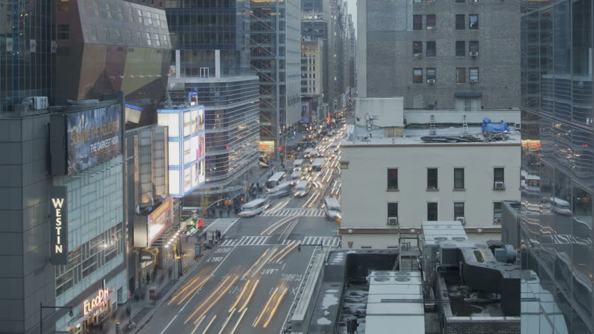 NEW YORK CITY - FEB 11:  Timelapse of Traffic and reflection at sunset passing